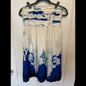 Arden B Blue & White Silk Strapless Dress